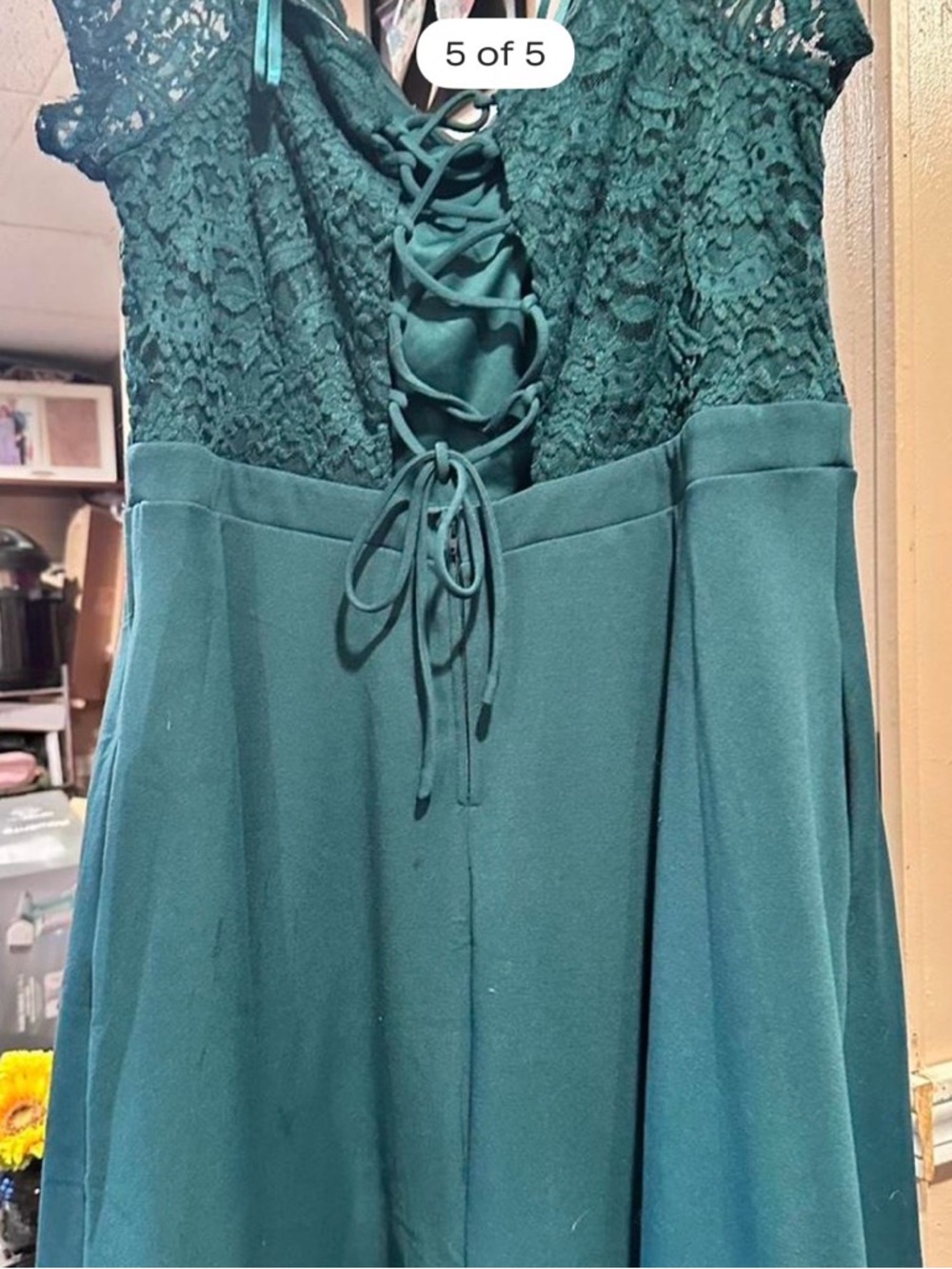Teal Lace-Up A-Line Dress